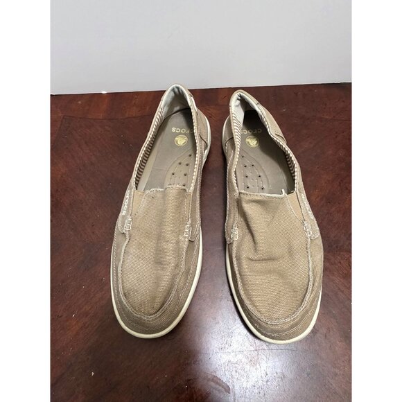 Crocs Women's Santa Cruz Slip-On Loafers Tan Canvas Casual Shoes Size 9 - Picture 2 of 11